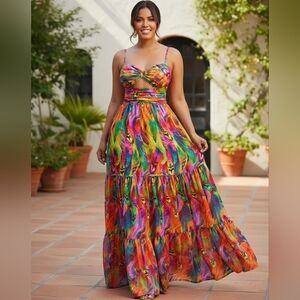 LORAGAL MAXI COLORFUL  DRESSS SIZE L